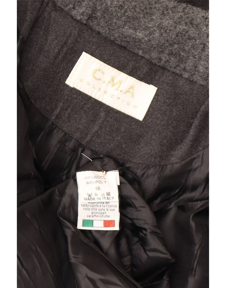 VINTAGE Duffle Coat med hætte til kvinder IT 48 XL Grå uld