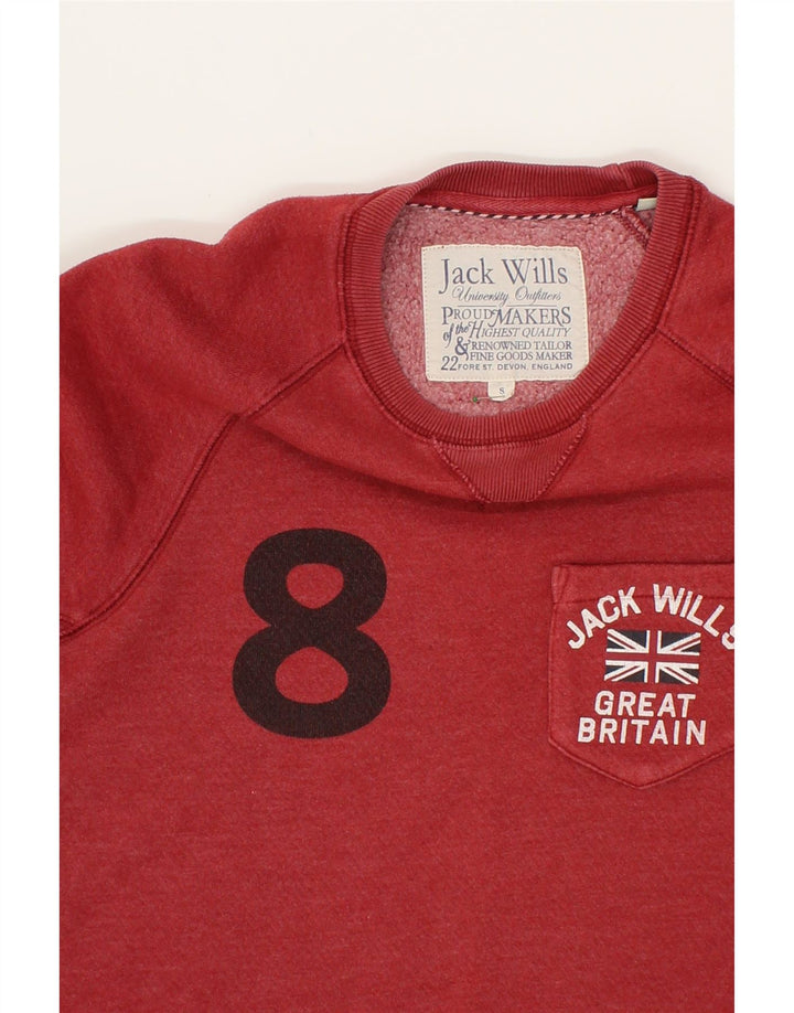 JACK WILLS Mens Graphic Sweatshirt Jumper Small Red Cotton Vintage Jack Wills and Second-Hand Jack Wills from Messina Hembry 