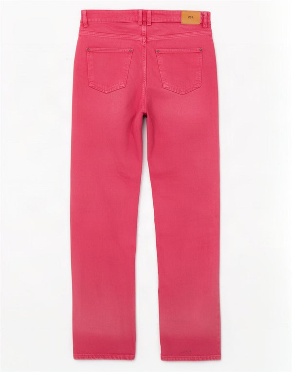 Zara Dame Højtaljede Lige Jeans EU 38 Small W28 L33 Pink Bomuld