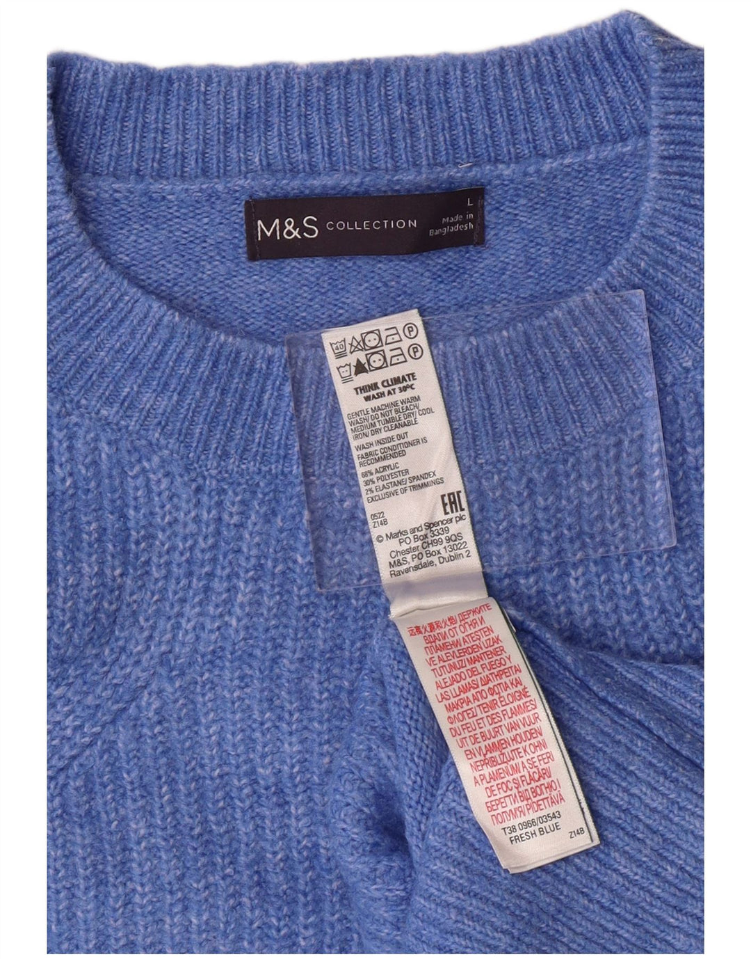 MARKS & SPENCER Dame sweater med rund hals DK 16 Stor blå akryl