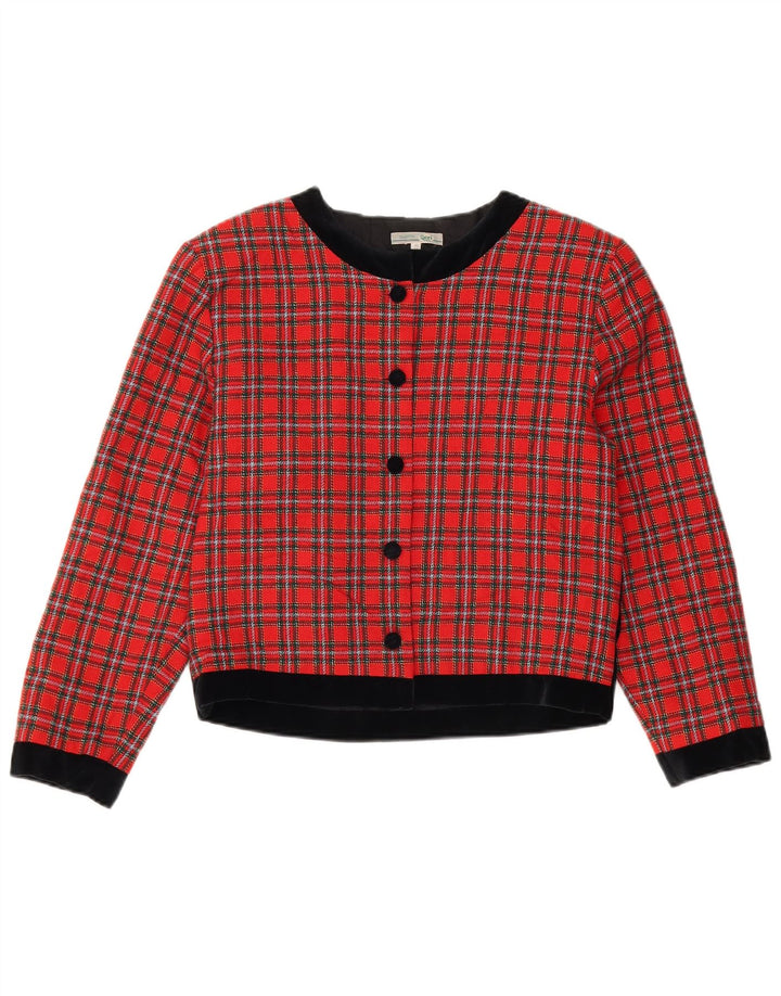 Vintage Dame Crop Bomber Jacket IT 40 Lille rød ternet uld