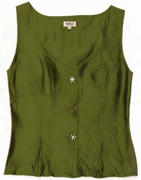 Marella Womens Crop Ærmeløs skjortebluse UK 12 Medium Green Silke