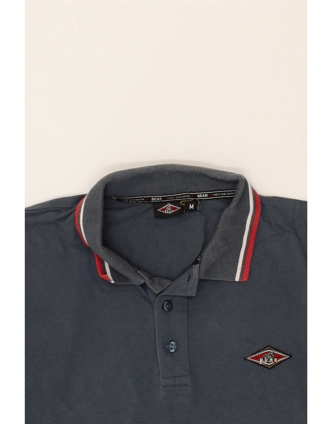 BEAR Mens Polo Shirt Medium Navy Blue Cotton Vintage Bear and Second-Hand Bear from Messina Hembry 