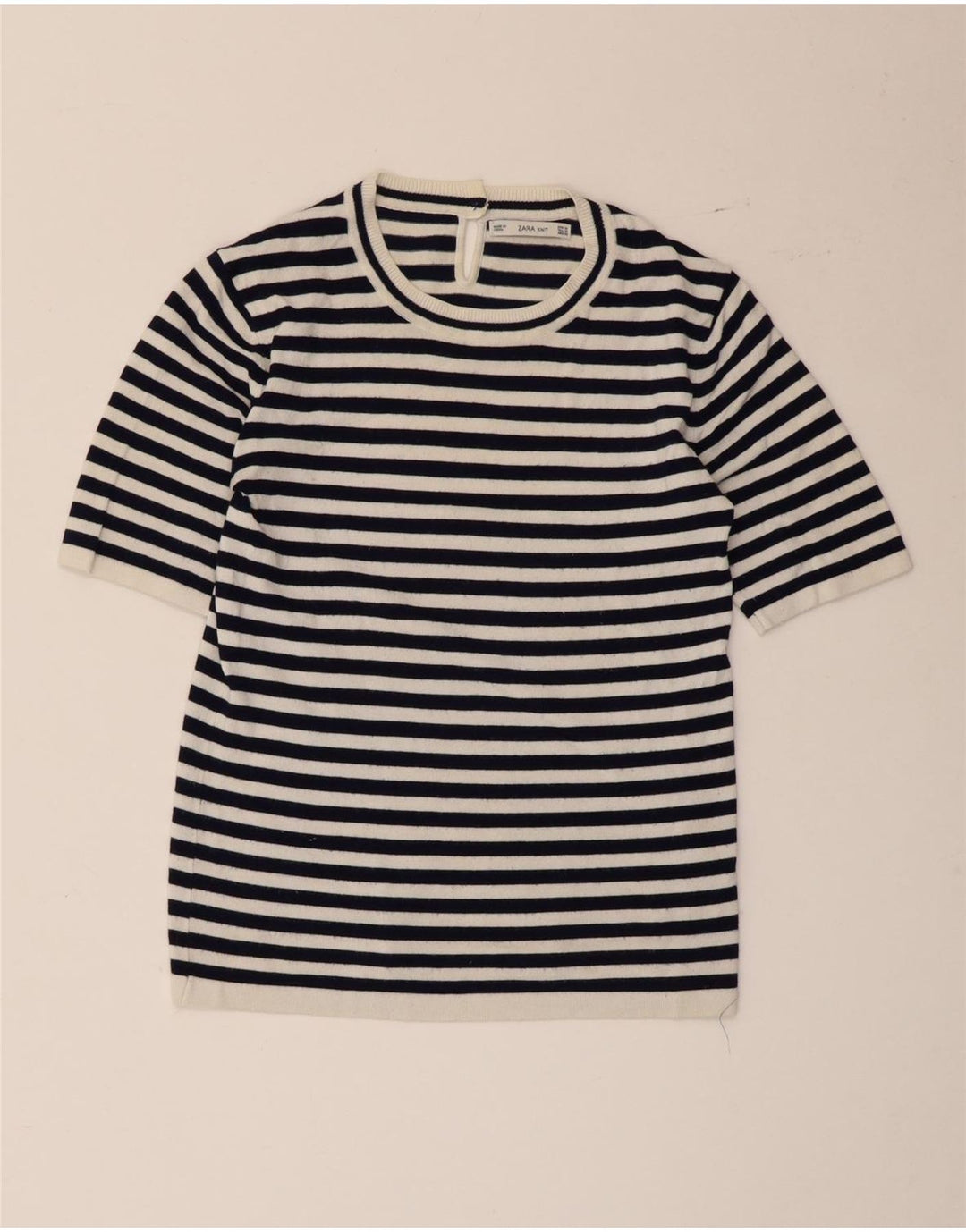 Zara T-Shirt Top UK 12 Medium Hvid Stribet Viscose