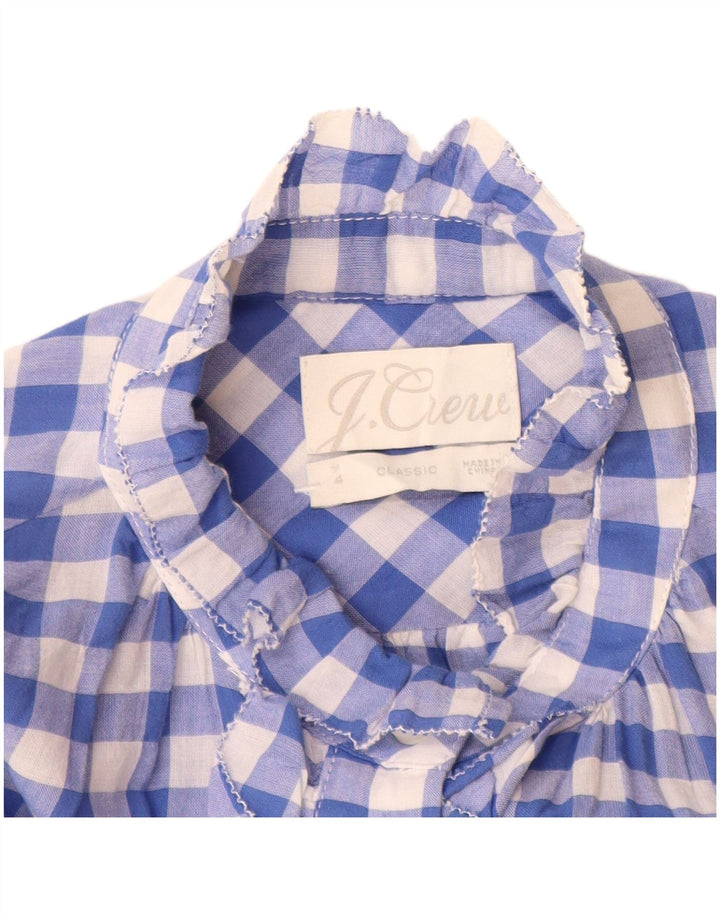 J. Crew Womens Ruffle Front Langærmet skjortebluse US 4 Small Blue Check