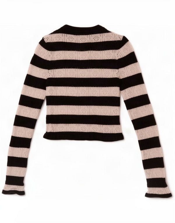 Oasis Womens Knit Crop Top Langærmet UK 4 XS Hvidstribet Viscose