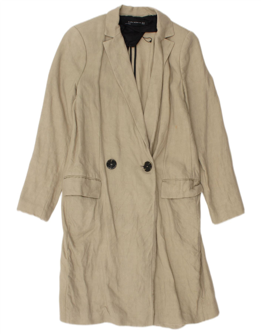 Zara Dame Dobbeltradet Frakke UK 6 XS Beige Linen