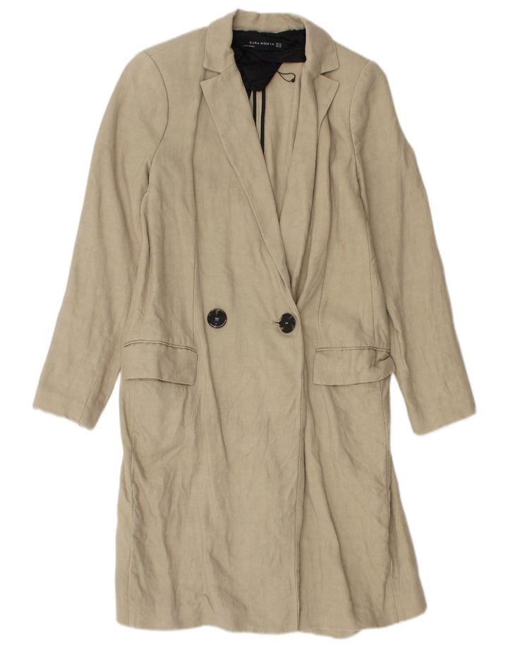Zara Dame Dobbeltradet Frakke UK 6 XS Beige Linen
