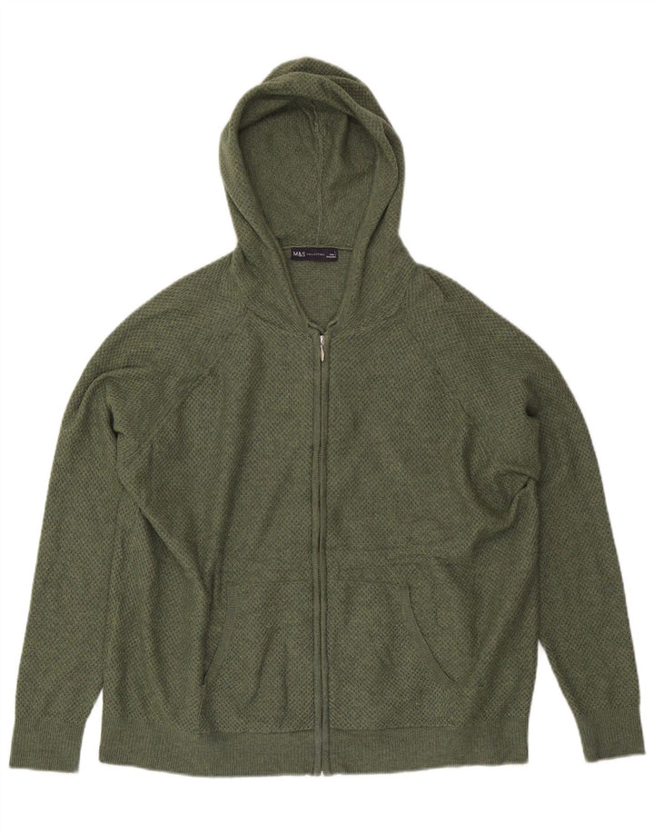 Marks & Spencer Dame-hættecardigantrøje UK 16 Stor Khaki Polyester
