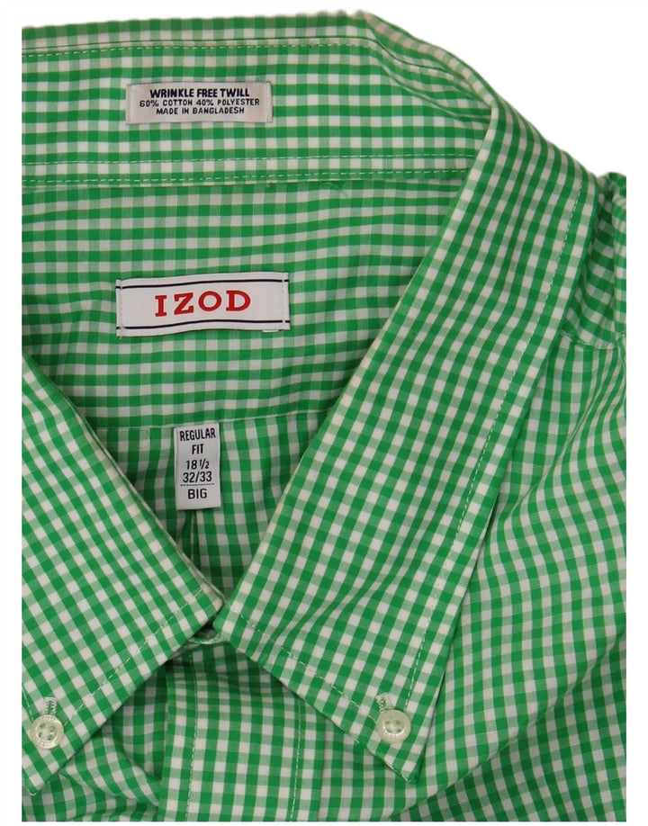 IZOD Herre Big Regular Fit Skjorte Størrelse 18 1/2 2XL Grøn Gingham Cotton