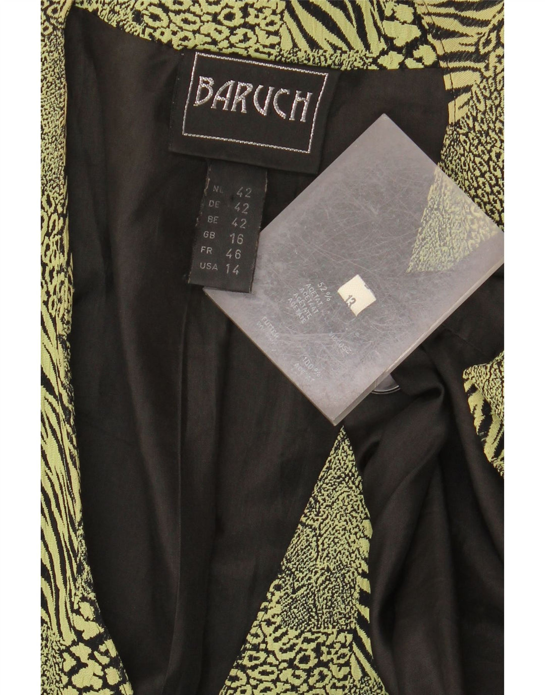 BARUCH Dame Longline Blazer Jacket UK 16 Large Green Animal Print