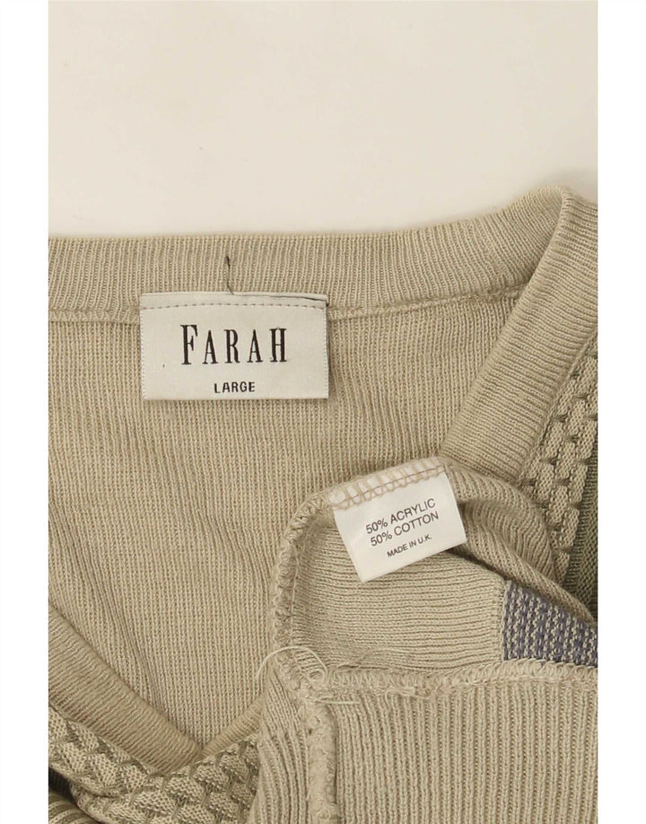 Farah Herre V-hals sweater Stor grøn geometrisk akryl