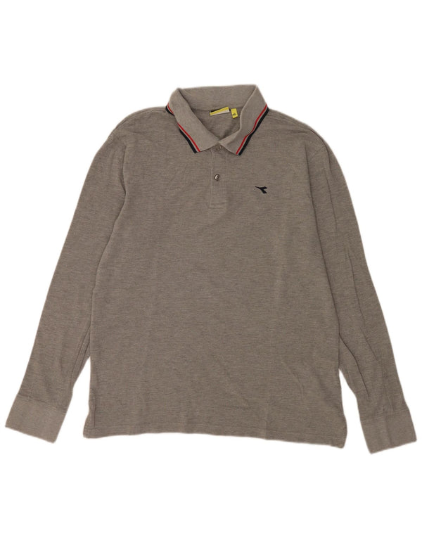 Diadora Langærmet Polo Shirt til mænd XL Gråstribet bomuld