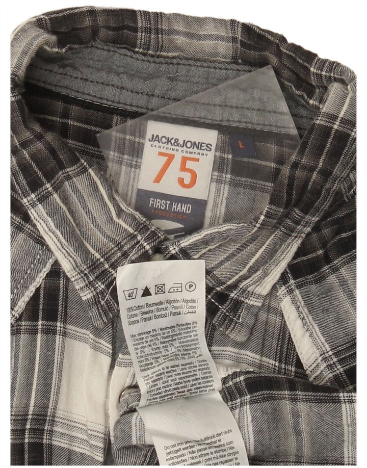 Jack & Jones Herre kortærmet flannelskjorte Stor grå ternet bomuld