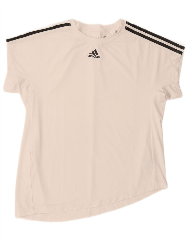 Adidas Dame Grafisk T-Shirt Top UK 12/14 Medium White Polyester