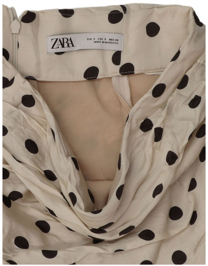 Zara Womens flæse nederdel Small W26 Off White Polka Dot