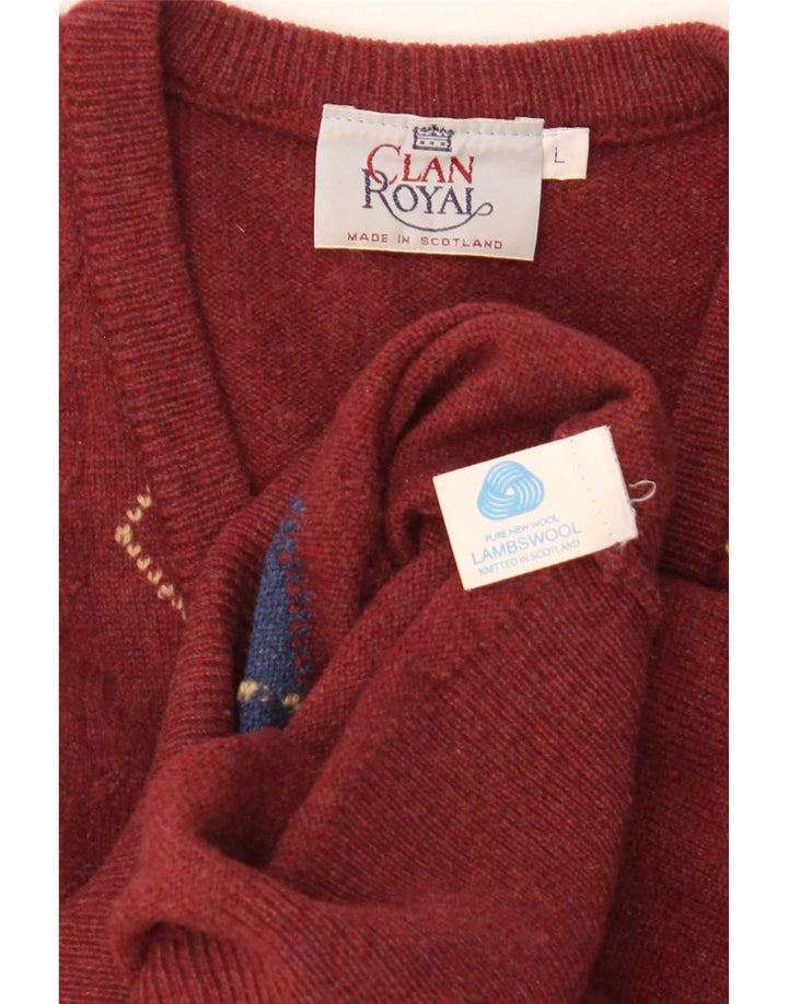 Clan Royal Herre V-hals sweater Stor Rød Argyle/Diamant lammeuld