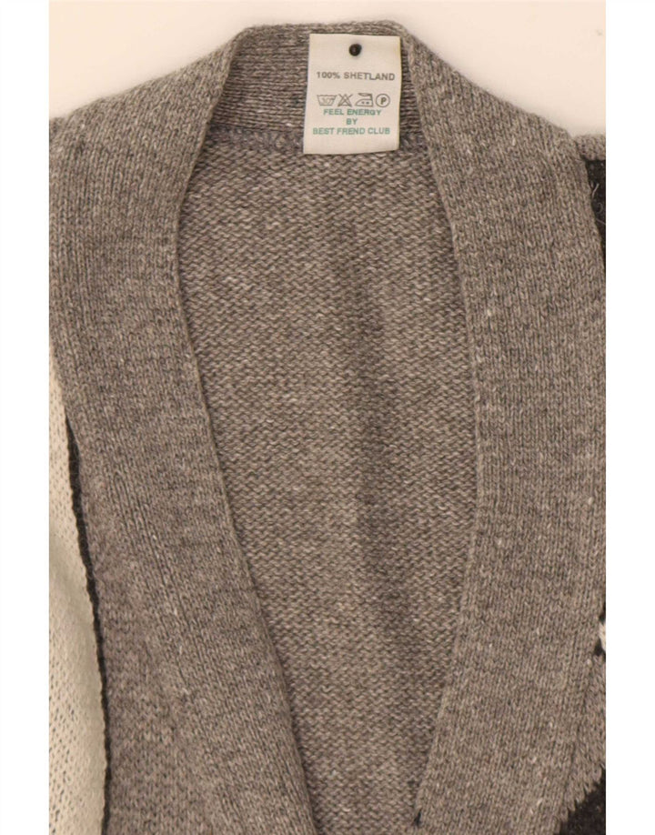 Shetland Herre Cardigan Sweater Medium Grey Geometrisk Uld