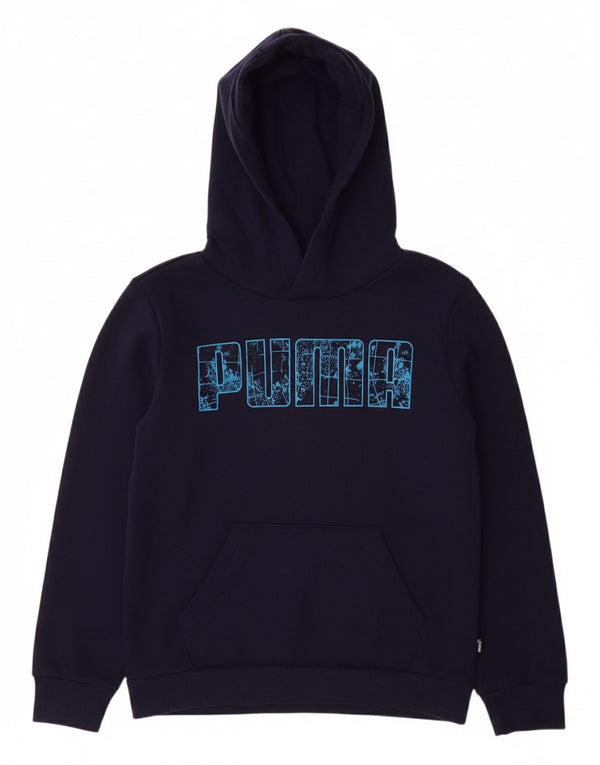 PUMA Grafisk hættetrøje til drenge 9-10 år marineblå bomuld