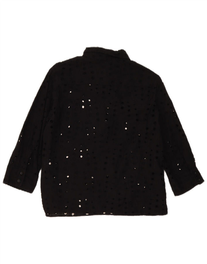 Zara skjortebluse med 3/4 ærmer til kvinder UK 14 Medium Sort bomuld
