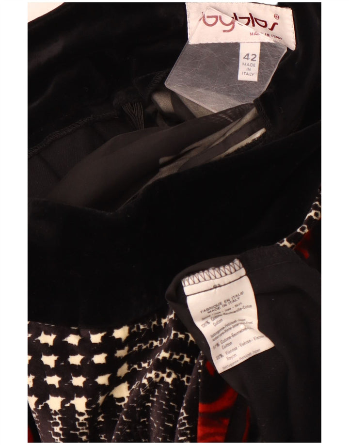 BYBLOS Dame Velvet A-Line Nederdel IT 42 Medium W28 Sort Blomster Bomuld