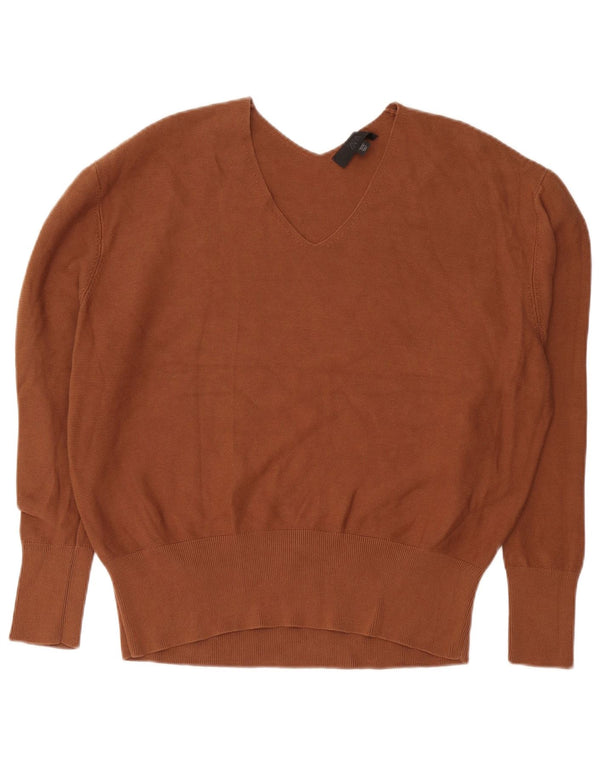 Zara Dame Oversized V-hals sweater UK 16 Stor brun bomuld