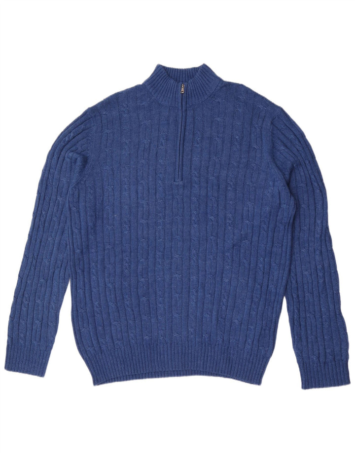 Izod Herre Zip Neck Jumper Sweater Stor Blå Bomuld