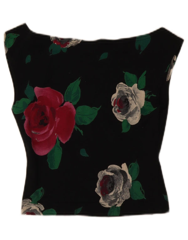 Byblos Womens Crop Ærmeløs bluse Top US 6 Medium Black Floral Cotton