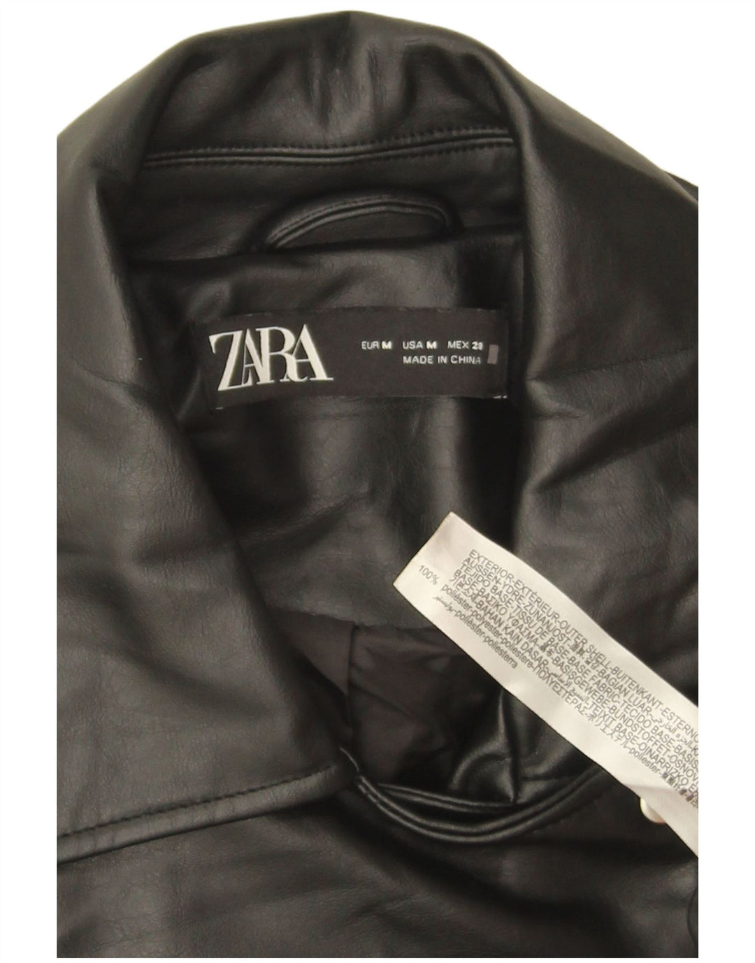 Zara Herre Oversized Biker-jakke i imiteret læder UK 14 Medium Sort Polyester