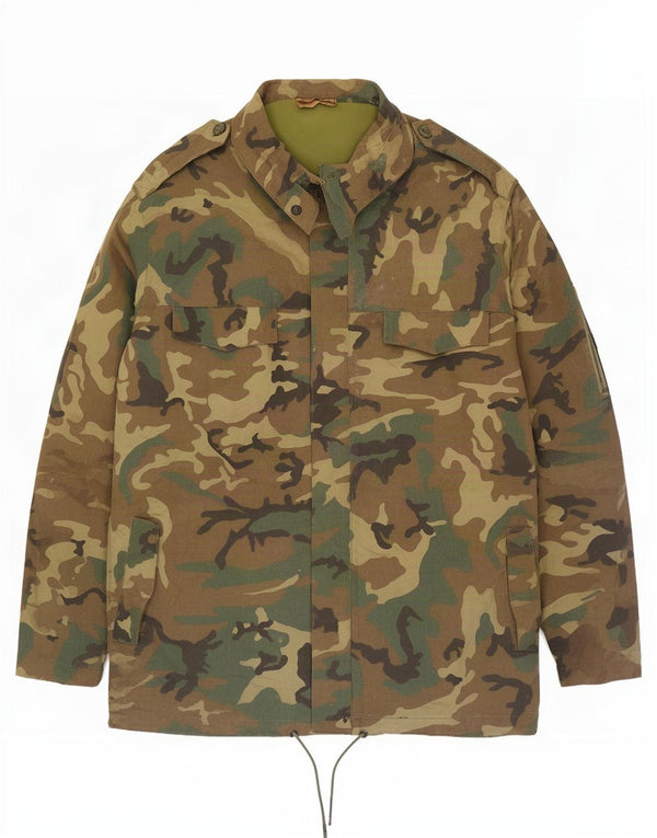 Vintage Mens Hooded Military Jacket UK 44 2XL Khaki Camouflage Cotton