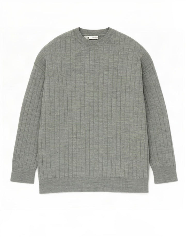 Zara Herre Crew Neck Jumper Sweater Medium Grøn Akryl