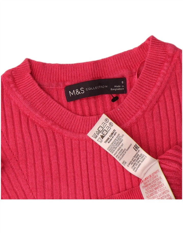 Marks & Spencer Dame Crop Crew Neck Jumper Sweater UK 8 Small Pink