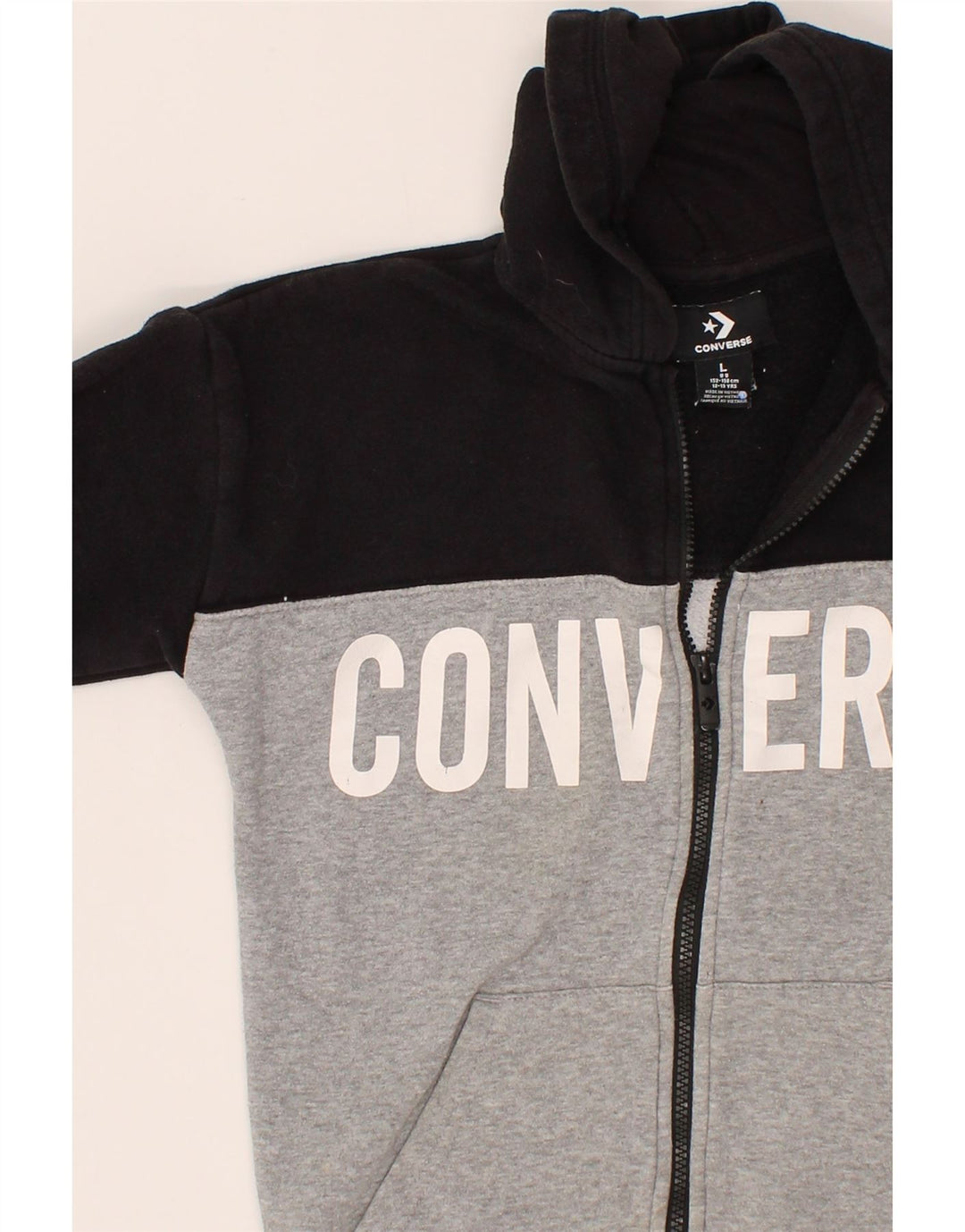 CONVERSE Boys Zip Hoodie Sweater 12-13 Years Large Grey Colourblock Vintage Converse and Second-Hand Converse from Messina Hembry 