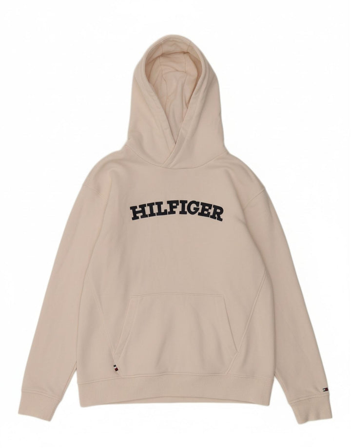 TOMMY HILFIGER Womens Graphic Hoodie Jumper UK 12 Medium White