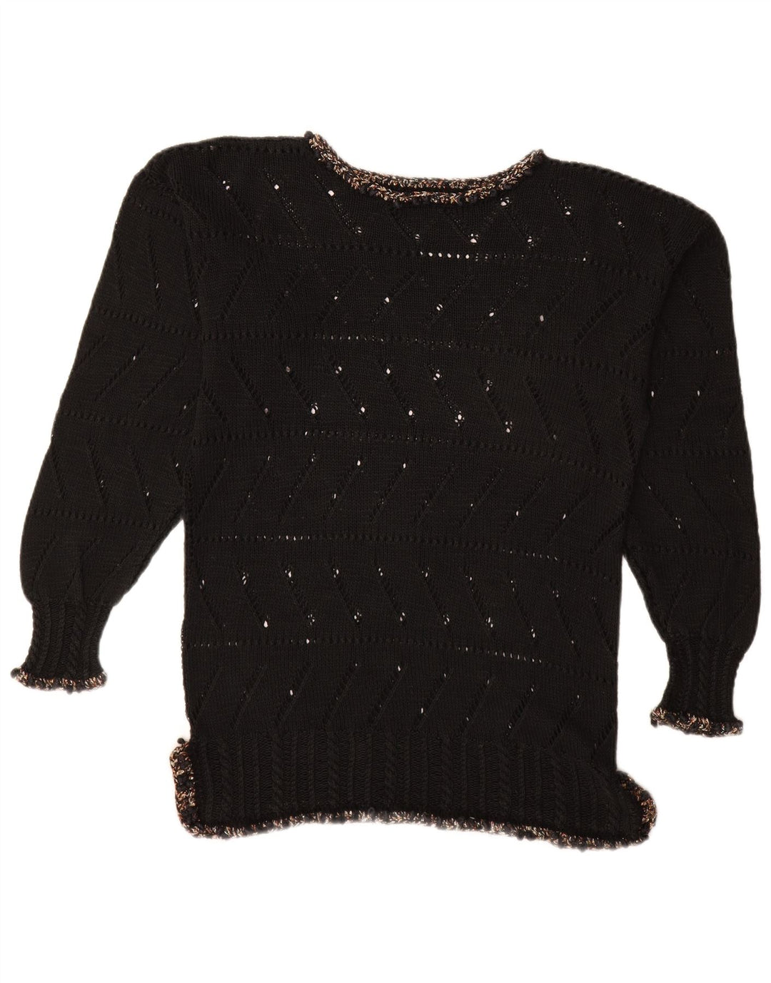 VINTAGE Dame Boat Neck Jumper Sweater UK 14 Medium Black