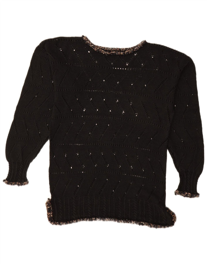 VINTAGE Dame Boat Neck Jumper Sweater UK 14 Medium Black