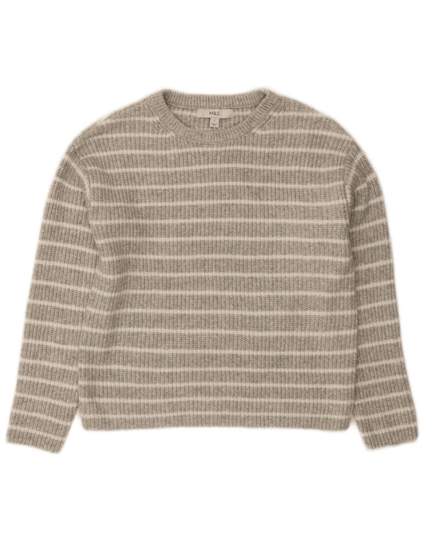 Marks & Spencer Dame Boat Neck Jumper Sweater UK 10 Small Gråstribet