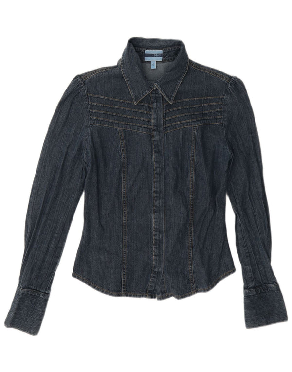 Oasis Dame Denim Shirt UK 8 Small Navy Blue Cotton
