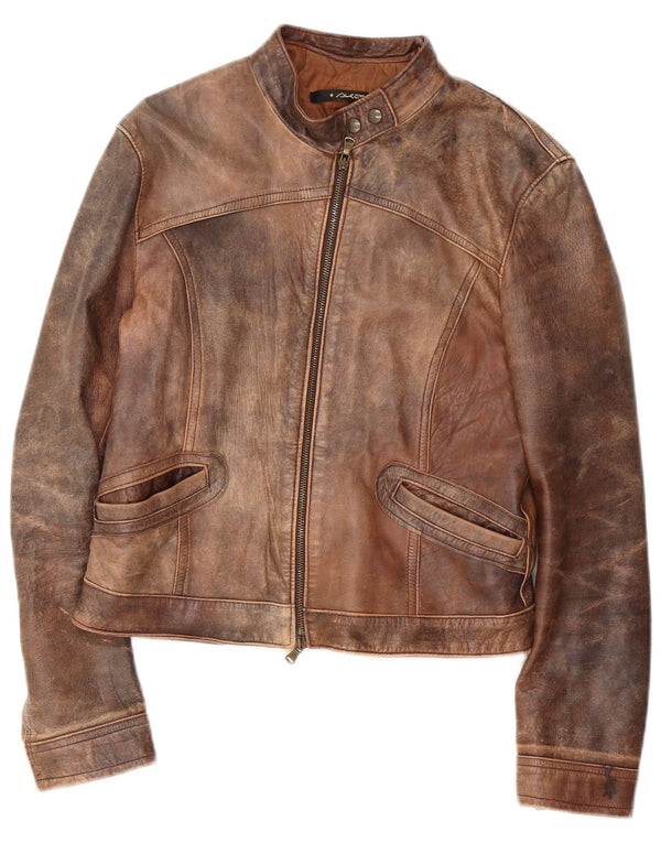 Vintage dame læder racerjakke IT 48 XL Brun