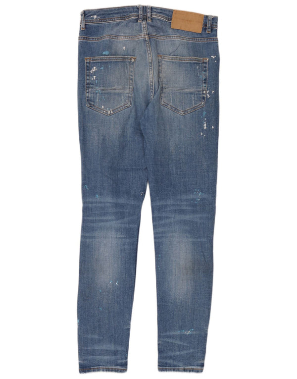 Zara Herre Distressed Slim Jeans EU 38 Small W30 L30 Blue Cotton