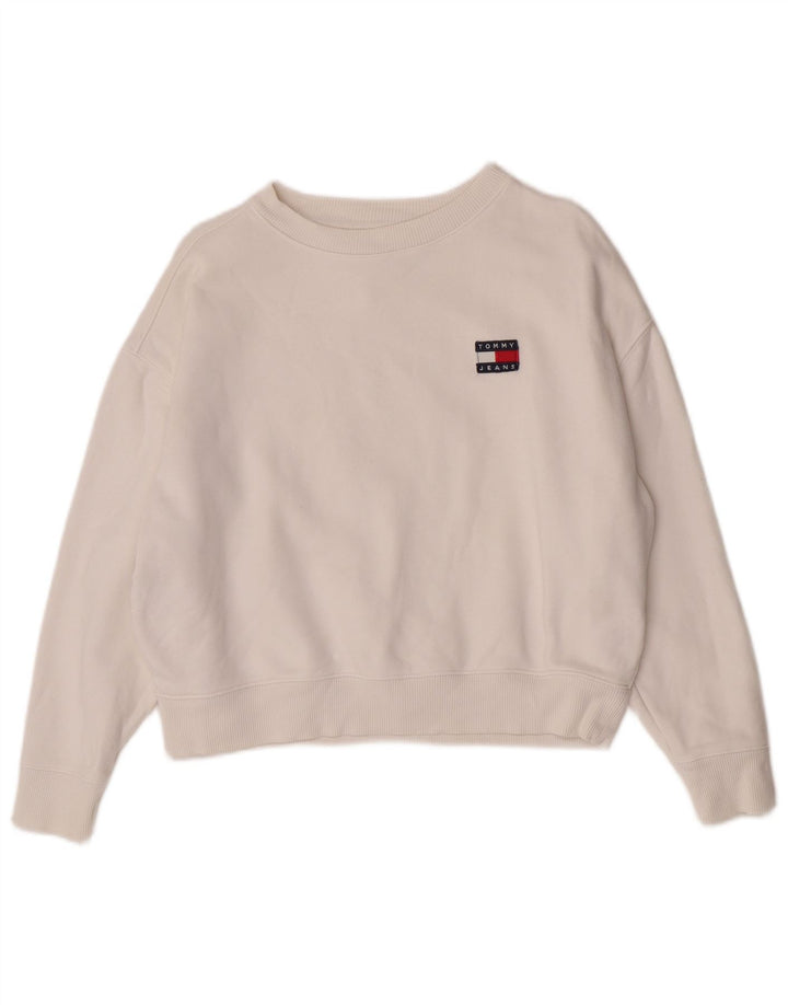 Tommy Hilfiger Dame Oversized Sweatshirt Jumper UK 2 2XS Hvid Bomuld
