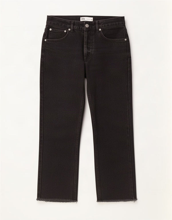 Zara Dame Straight Jeans EU 36 XS W26 L24 Sort Bomuld
