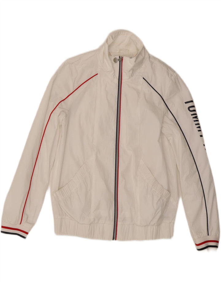 TOMMY HILFIGER Grafisk træningsdragt topjakke til kvinder UK 10 Small White