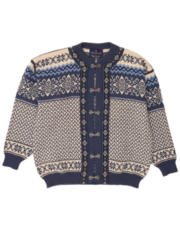 Nordstrikk Herre Cardigan Sweater XL Blue Fair Isle Virgin Wool
