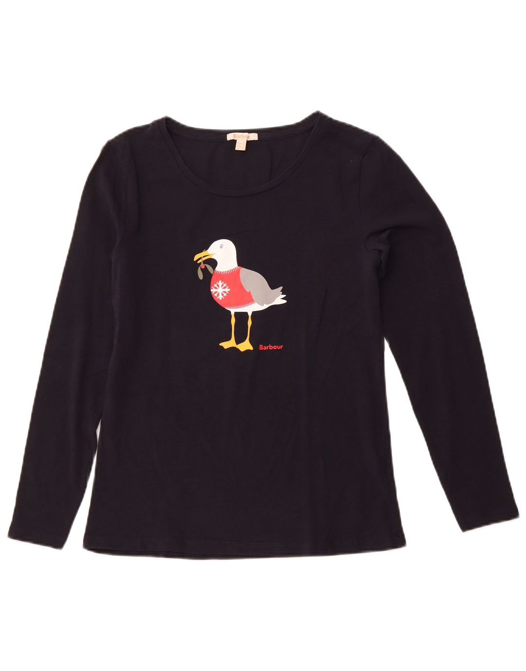 BARBOUR Dame Grafisk Top Langærmet UK 10 Small Navy Blue Christmas