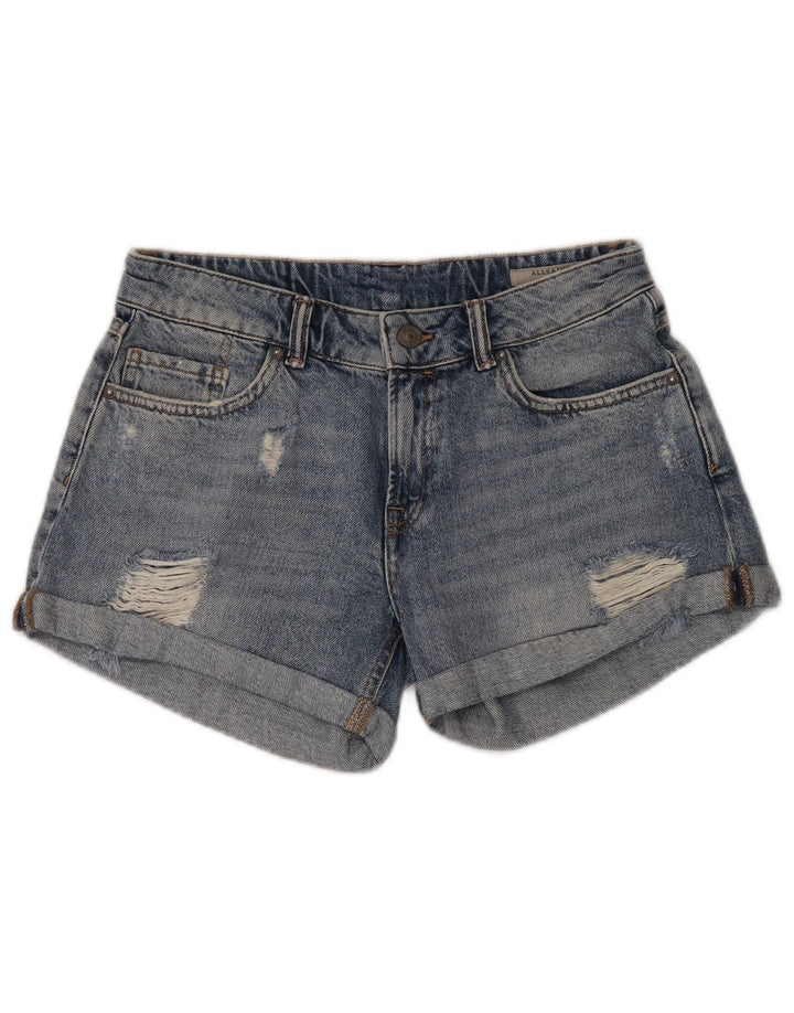 All Saints Dame Distressed Denim Shorts W30 Medium Blue Bomuld