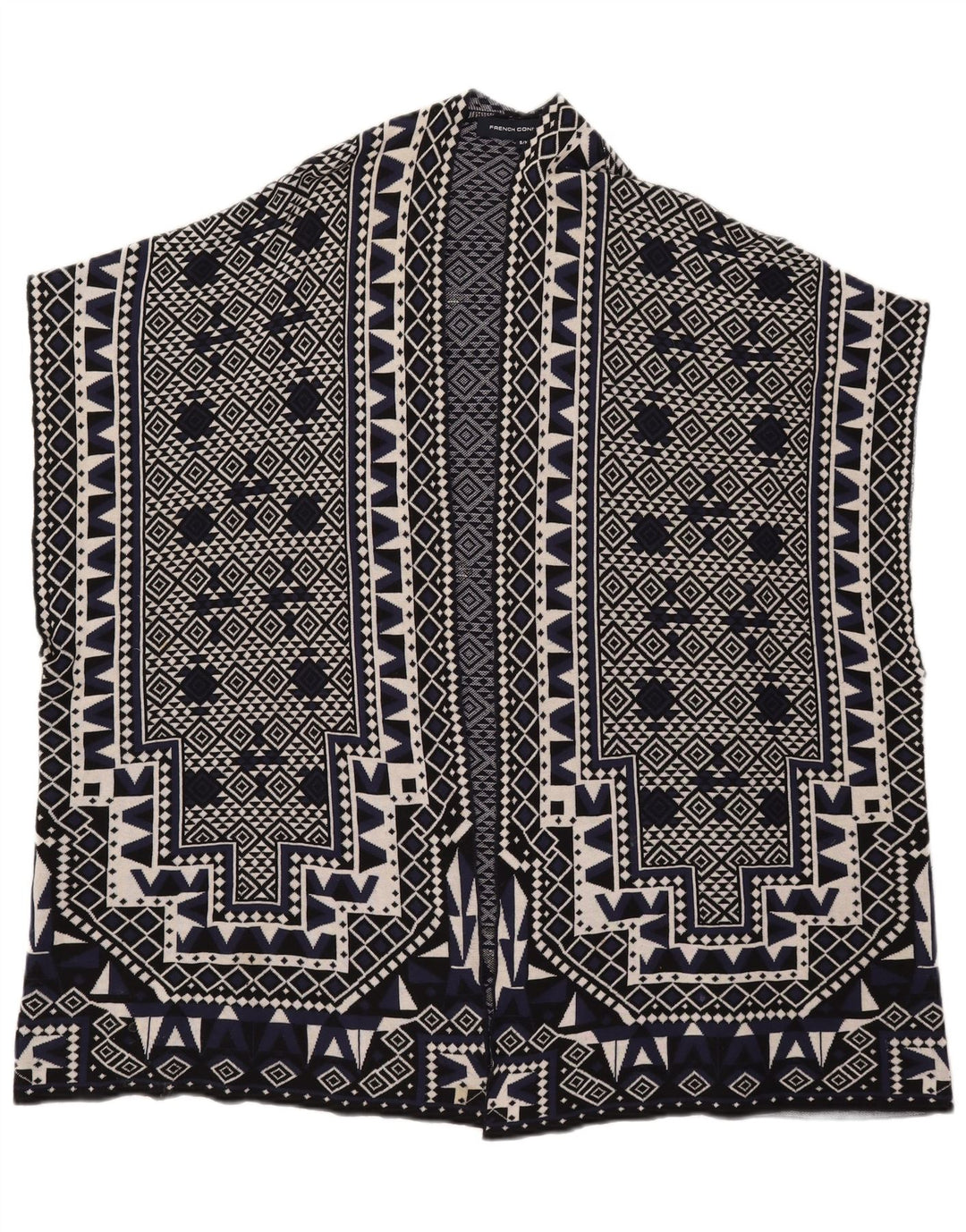 French Connection Dame Cardigan Sweater UK 10 Small Navy Blue Geometric