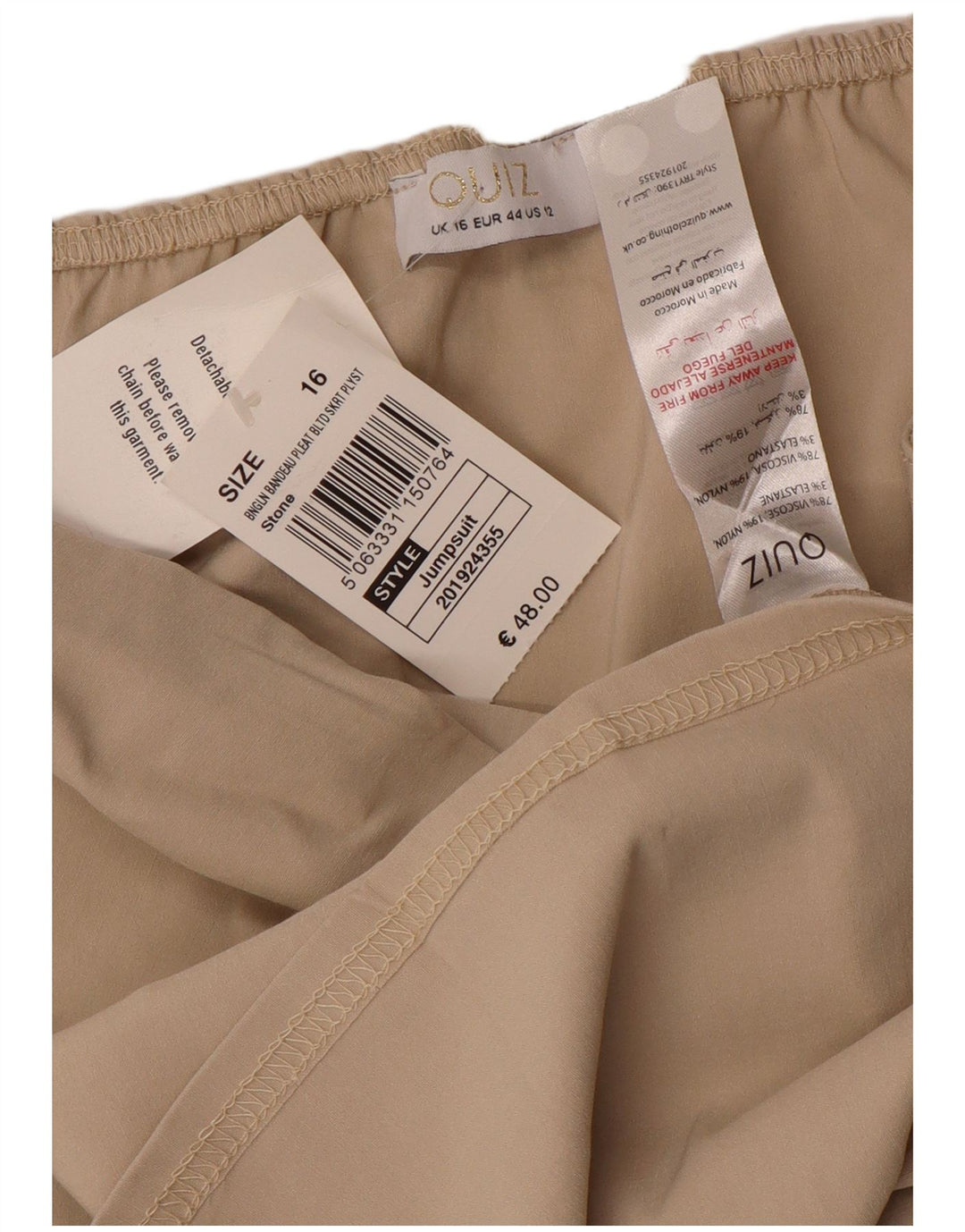 Quiz Dame Stropløs Playsuit UK 16 Stor Beige Viscose