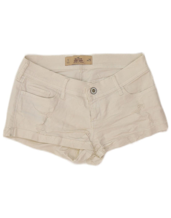Hollister Womens Distressed Hot Pants US 1 XS W25 Hvid Bomuld