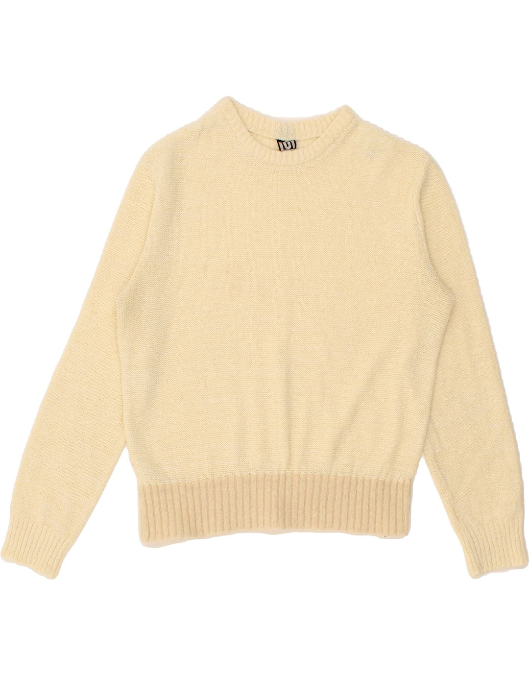 VINTAGE Womens Crop Crew Neck Jumper Sweater UK 12 Medium Beige Vintage Vintage and Second-Hand Vintage from Messina Hembry 